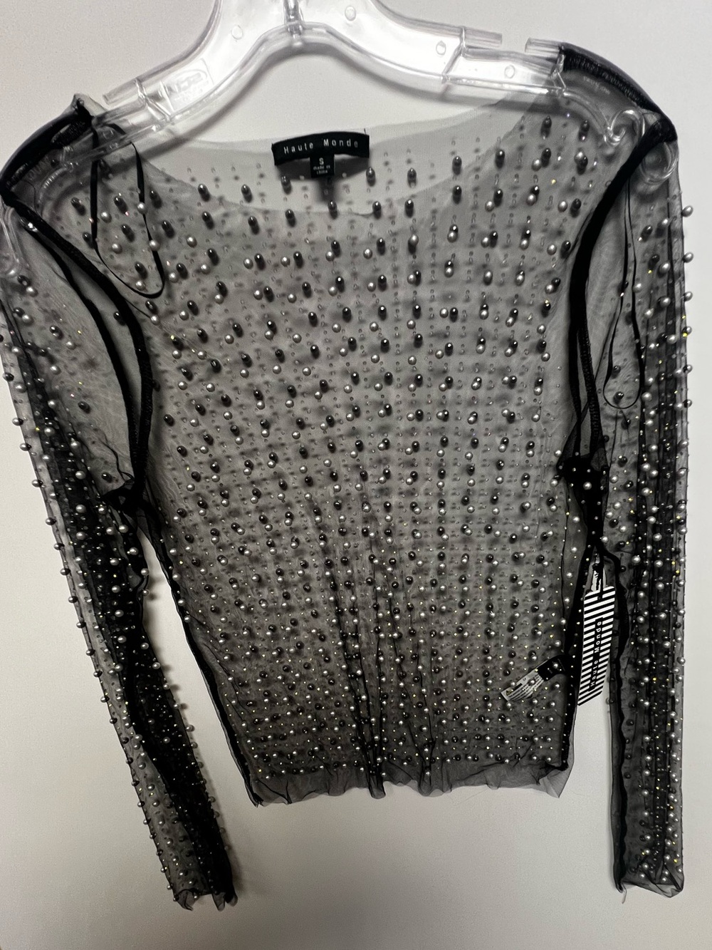 HAUTE MONDE DRESS COVER UP BLACK LONG SLEEVE MESH TOP SIZE SMALL